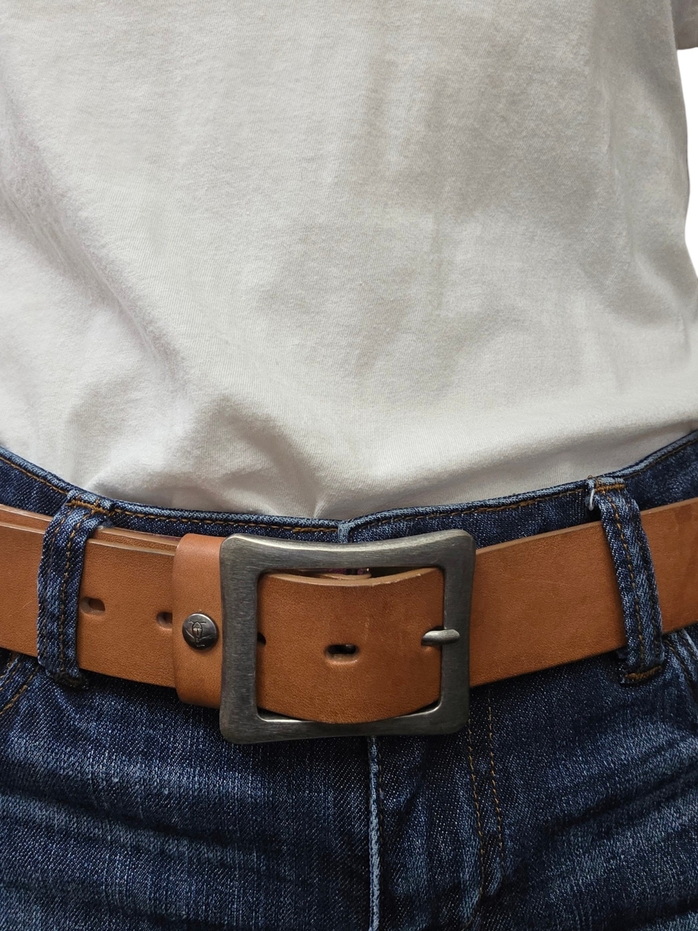 Penguin Genuine Leather Tan Casual Belt Size 36 Brown Silver Buckle - Picture 6 of 10